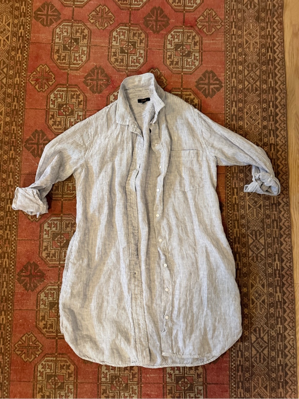 Quince Light Gray Striped Linen Casual Button-Down Shirt